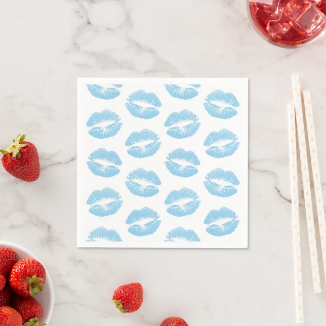 Serviette En Papier Lèvres Bleues, Motif De Lèvres, Bleu, Baiser (En situation)