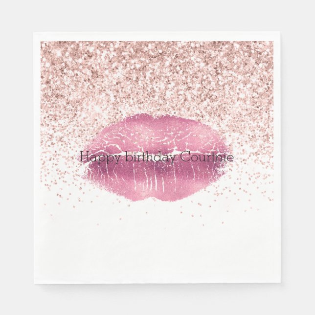 Serviette En Papier Lèvres de Parties scintillant Glam Glitz Rose (Devant)