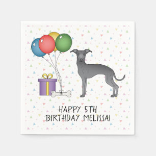 Serviette En Papier Lévrier Italien Bleu Chien Mignon - Joyeux Anniver