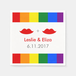 Serviette En Papier LGBT Lesbian Lips Mariage arc-en-ciel
