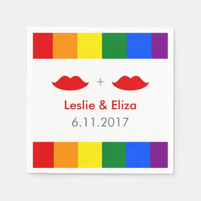 Serviette En Papier LGBT Lesbian Lips Mariage arc-en-ciel (Devant)