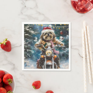 Serviette En Papier Lhasa Apso Chien à Moto Noël 