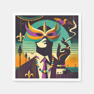 Serviette En Papier L'Homme Fumeur Mardi Gras Rétro Milieu de Siècle 6