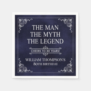 Serviette En Papier L'Homme Le Mythe La Légende 80e Anniversaire Bleu