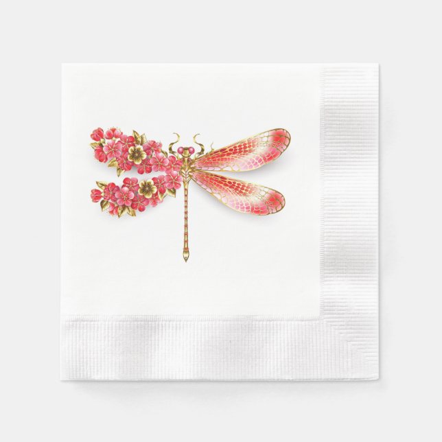 Serviette En Papier libellule de fleurs avec sakura de bijoux (Devant)