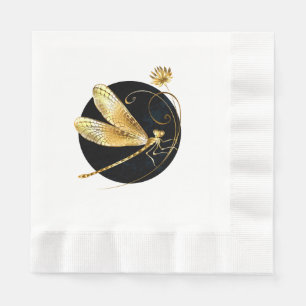 Serviette En Papier libellule d'or en cercle noir