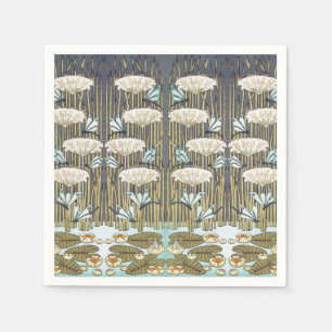 Serviette En Papier Libellule et Lys Vintage Vert Sauge Art