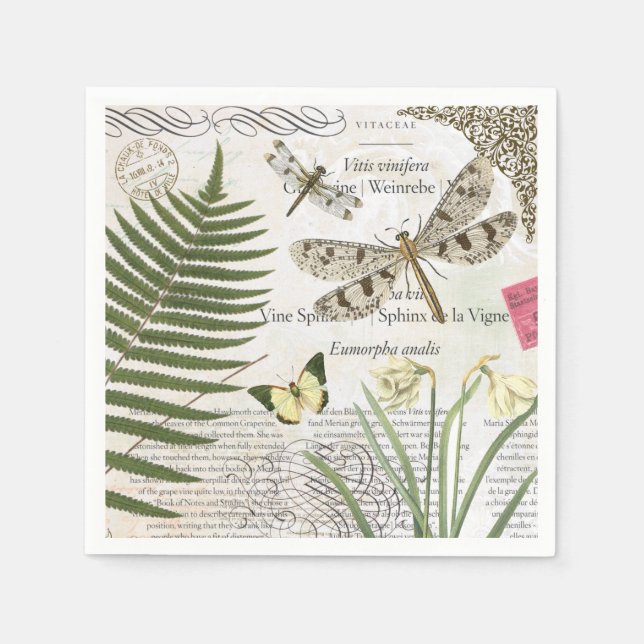 Serviette En Papier libellule française vintage (Devant)