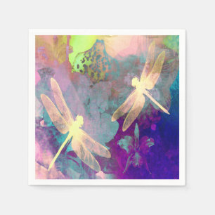 Serviette En Papier Libellules et orchidées de peinture