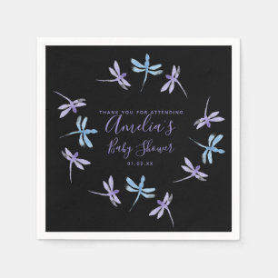 Serviette En Papier Libellules Peintes à la Main Baby Shower Noir