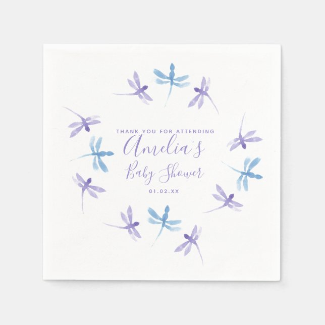 Serviette En Papier Libellules Peinture Manuelle Baby Shower  (Devant)