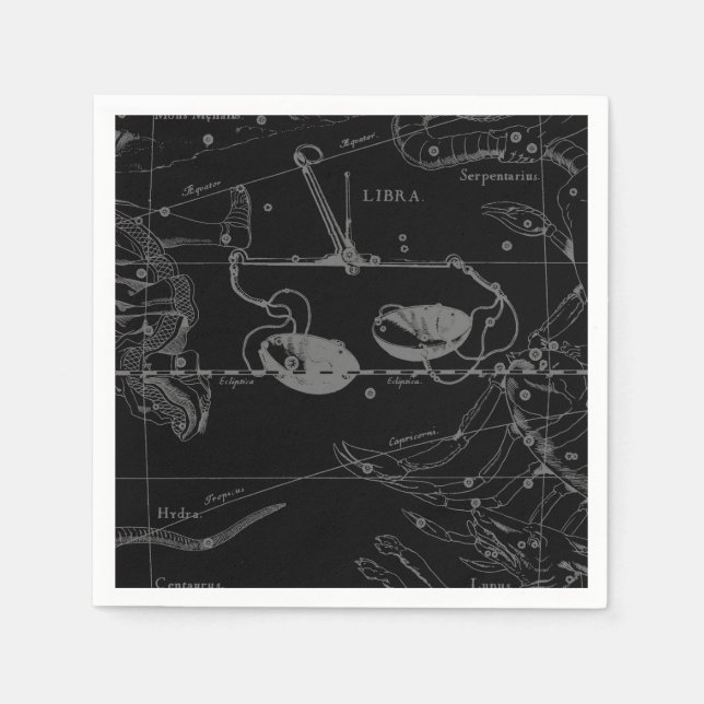 Serviette En Papier Libra Constellation Hevelius 1690 Carte sur Noir (Devant)