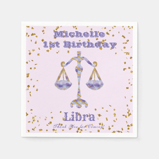 Serviette En Papier Libra Premier anniversaire & Gold Confetti (Devant)