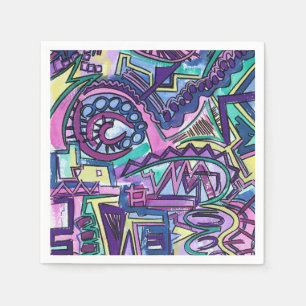 Serviette En Papier Libre Arbitre - Art Abstrait Peint à la Main