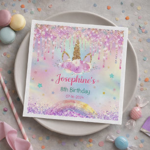 Serviette En Papier Licorne arc-en-ciel papier rose aqua d'anniversair