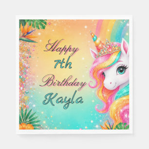 Serviette En Papier Licorne Arc-en-Ciel Tropical Fleur Fille Anniversa
