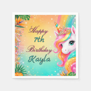 Serviette En Papier Licorne Arc-en-Ciel Tropical Fleurs Anniversaire F