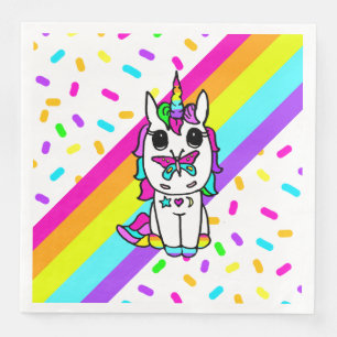 Serviette En Papier Licorne avec papillon sur le nez paillettes arc-en