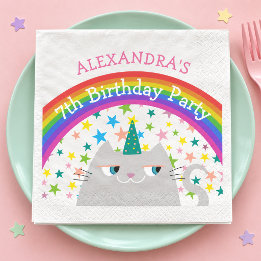 Serviette En Papier Licorne Chat Arc-en-ciel Enfants Anniversaire