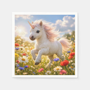 Serviette En Papier Licorne courant dans un champ de fleurs sauvages