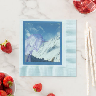 Serviette En Papier Licorne de la montagne enneigée, moment encadré