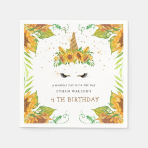 Serviette En Papier licorne de tournesol magique Anniversaire Papier