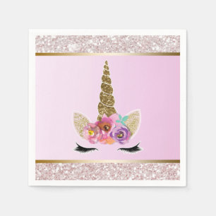 Serviette En Papier Licorne Glamour Pailletée Blanche Fête d'anniversa