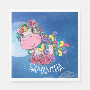 Serviette En Papier Licorne Lune Bleue