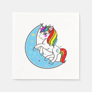 Serviette En Papier Licorne Lune et Étoiles Céleste Arc-en-Ciel