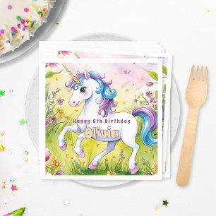 Serviette En Papier Licorne Magique Anniversaire Personnalisé Pastel
