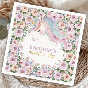 Serviette En Papier Licorne Magique Fleur Violette 1er anniversaire