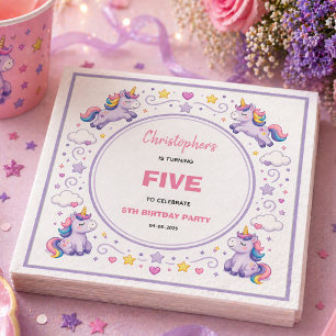 Serviette En Papier Licorne Magique Pastel Violet Mignonne 5ème Annive