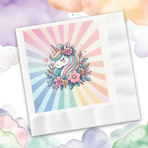 Serviette En Papier Licorne Magique Rose et Or et Fleurs