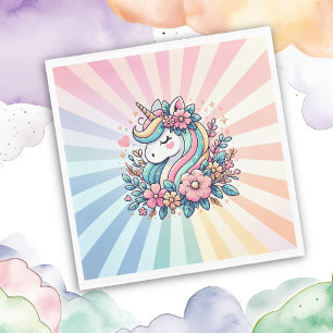 Serviette En Papier Licorne Magique Rose et Or et Fleurs