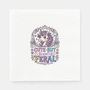 Serviette En Papier Licorne Mignonne mais Légèrement Féroce Fond Blanc