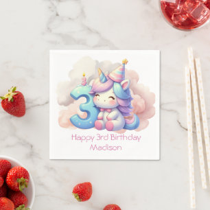 Serviette En Papier Licorne personnalisée 3e Troisième Anniversaire Fi
