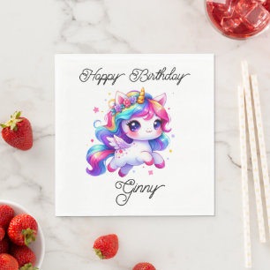 Serviette En Papier Licorne sautant par-dessus un arc-en-ciel