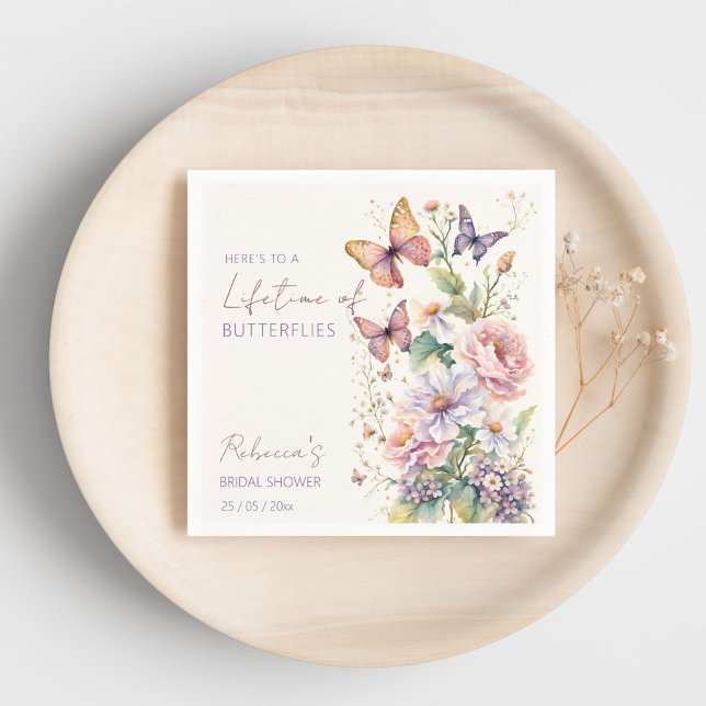 Serviette En Papier Lifetime of Butterflies floral baby shower mariage (Lifetime Butterflies flower garden spring summer bridal shower template Napkins personalized decor)