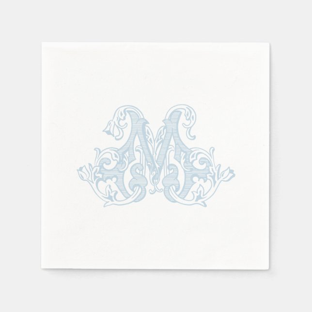 Serviette En Papier Light Blue "M" Monogram Cocktail Napkins (Devant)