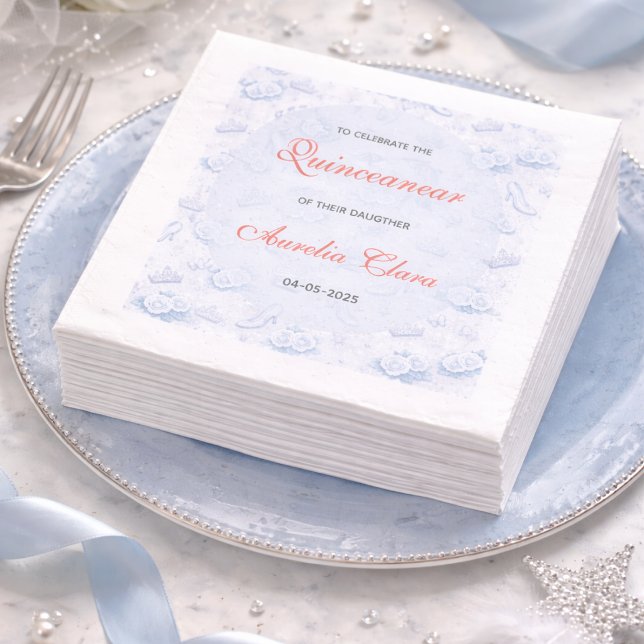Serviette En Papier Light Blue Silver Princess Quinceanera Birthday  (Light Blue Silver Princess Quinceanera Birthday Napkins
)