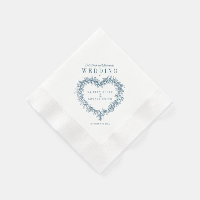 Serviette En Papier Ligne de Mistletoe mariage bleu blanc personnalisé (Coin)