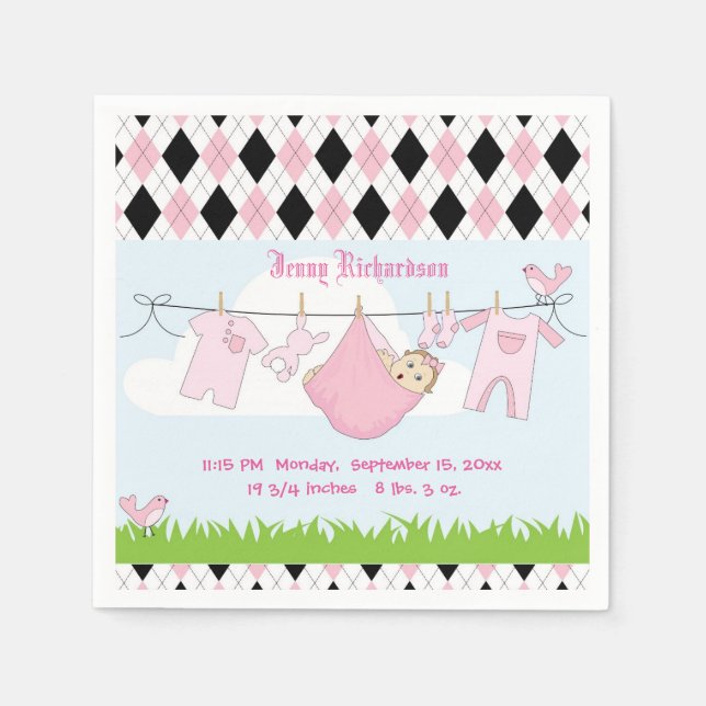 Serviette En Papier Ligne de vêtements mignonette bébé fille (Devant)