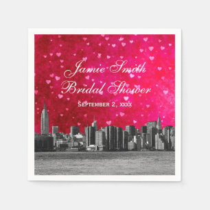 Serviette En Papier Ligne d'horizon de NYC gravée Rose Rouge Cœur