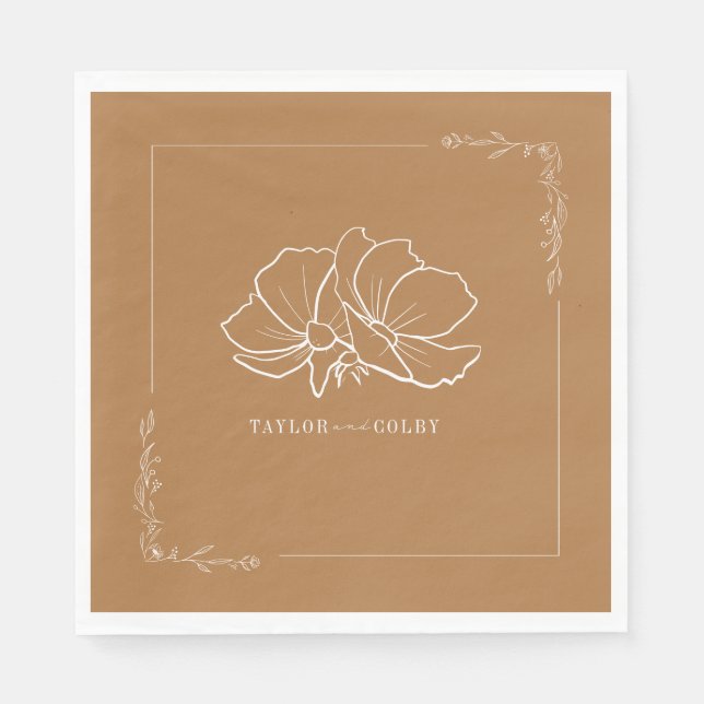 Serviette En Papier Ligne Floral Goldenrod Jaune Mariage (Devant)