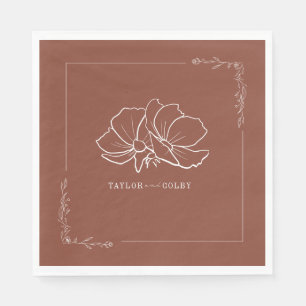 Serviette En Papier Ligne Floral Terracotta Terre Tone Weding