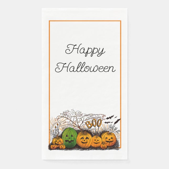 Serviette En Papier Ligne Jack-O-Lantern vers le haut (Devant)