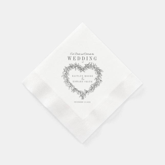 Serviette En Papier Ligne Mistletoe art mono mariage personnalisé (Coin)