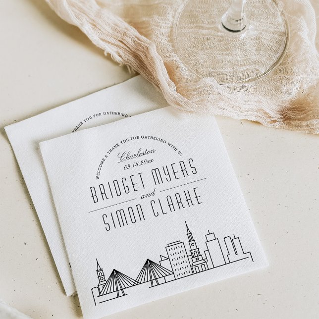 Serviette En Papier Ligne Skyline Charleston Deco | Mariage Événement  (Créateur téléchargé)
