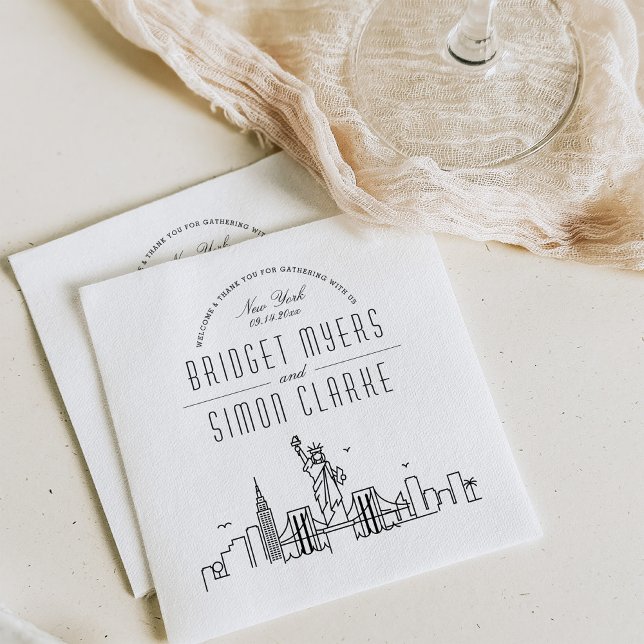 Serviette En Papier Ligne Skyline New York City Deco | Mariage, événem (Créateur téléchargé)