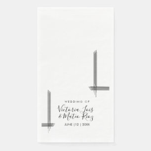 Serviette En Papier Lignes Abstraites Noir Blanc Mariage moderne